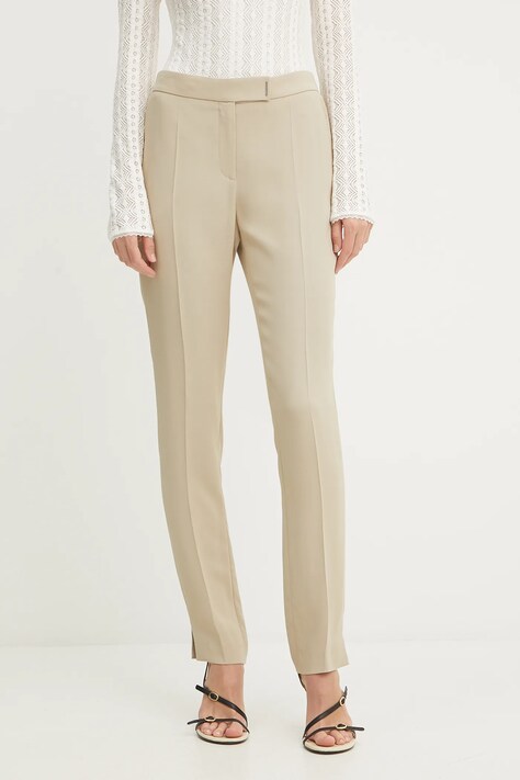 BOSS spodnie damskie kolor beżowy dopasowane high waist 50541990