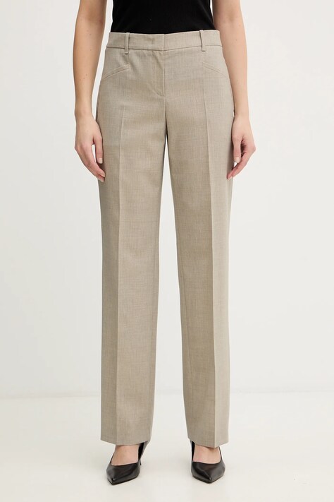 Шерстяные брюки BOSS цвет серый прямые средняя посадка 50542004