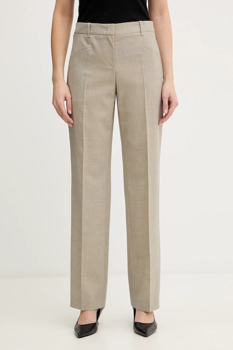 Шерстяные брюки BOSS цвет серый прямые средняя посадка 50542004