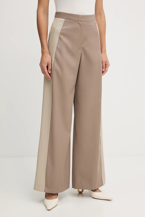 BOSS spodnie wełniane damskie kolor beżowy szerokie high waist 50543410