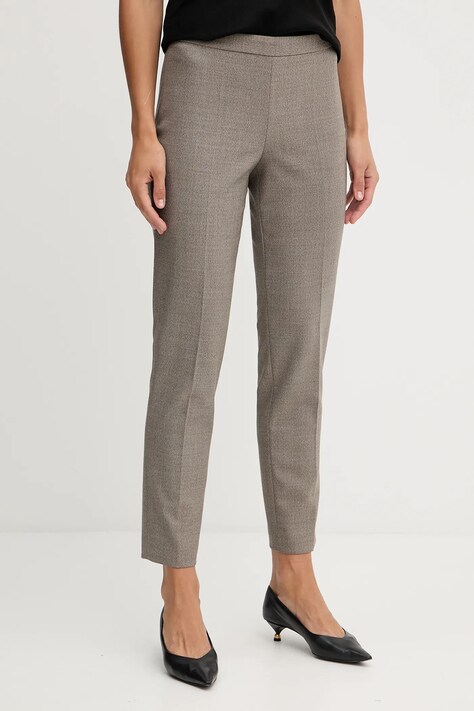 BOSS spodnie wełniane damskie kolor beżowy fason cygaretki high waist 50545535