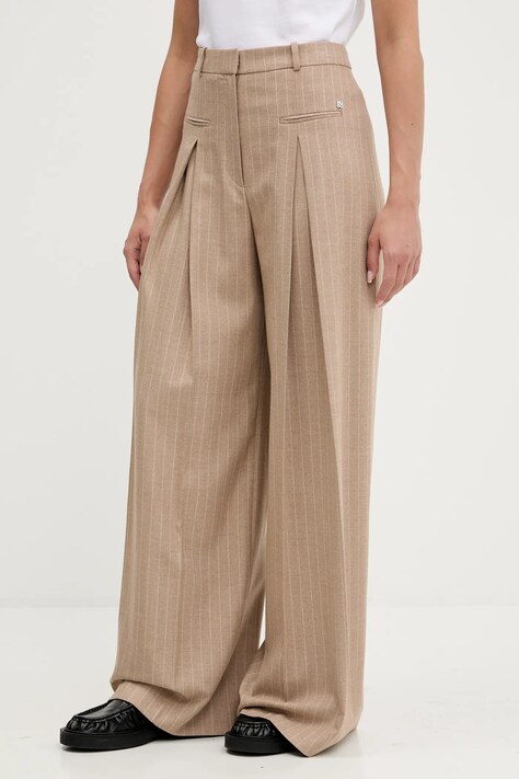 HUGO spodnie damskie kolor brązowy szerokie high waist 50542691
