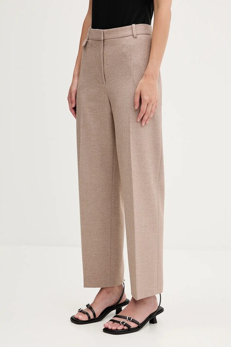 HUGO spodnie damskie kolor brązowy proste high waist 50542692