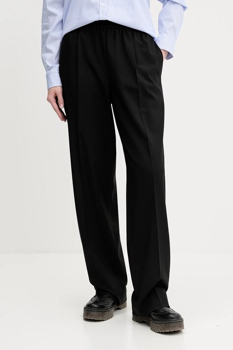 Kalhoty HUGO dámské, černá barva, široké, high waist, 50545295