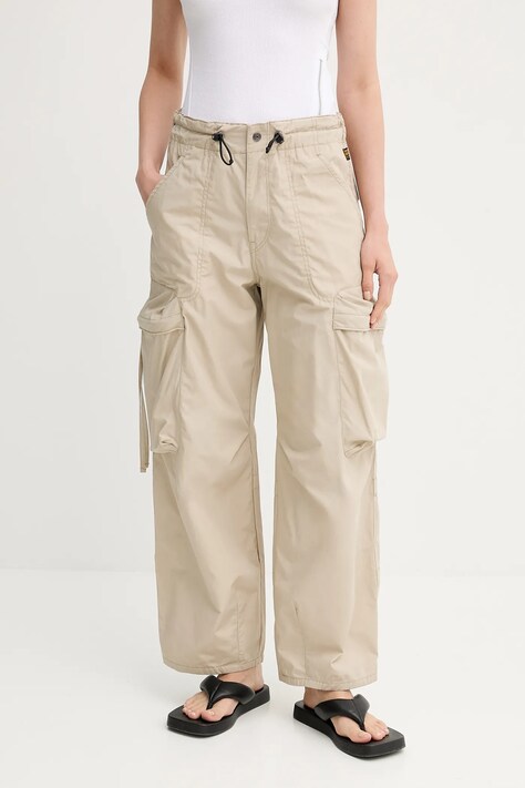 G-Star spodnie bawełniane kolor beżowy proste high waist D26433-C973