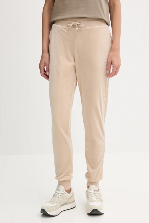 Guess pantaloni de trening din velur COUTURE culoarea bej, uni, V3BB27 K0232