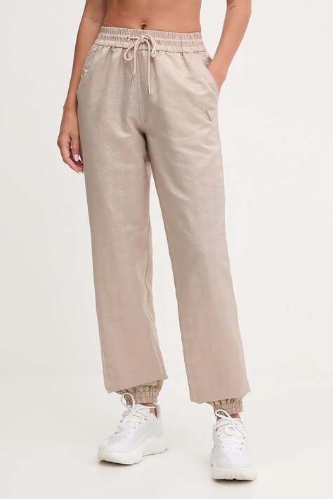 Guess spodnie AOP damskie kolor beżowy proste high waist V5YB14 WHFU0