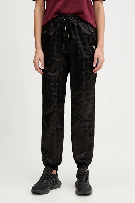Kalhoty Guess AOP dámské, černá barva, high waist, V5YB14 WHFU0