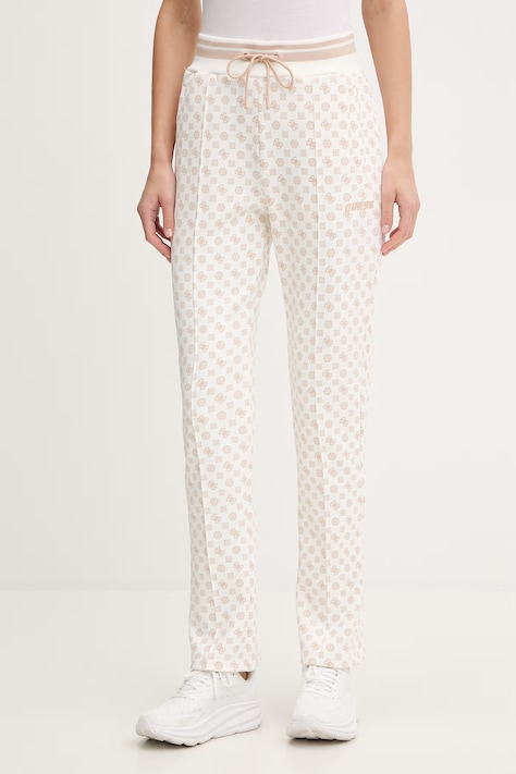 Guess spodnie dresowe NEW AGGIE damskie kolor beżowy wzorzyste V5YB20 KB212