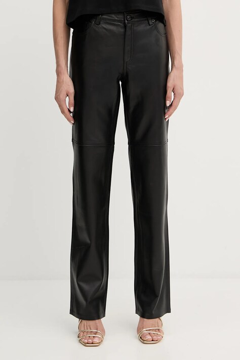 MICHAEL Michael Kors spodnie skórzane damskie kolor czarny proste high waist MT530UWFAF