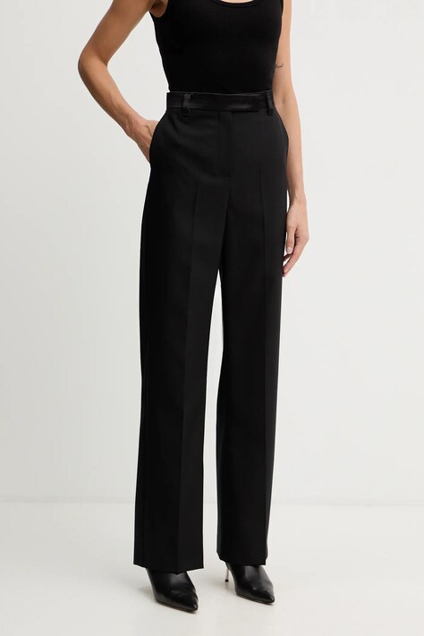 Weekend Max Mara spodnie wełniane BREAK damskie kolor czarny proste high waist 2525136013600