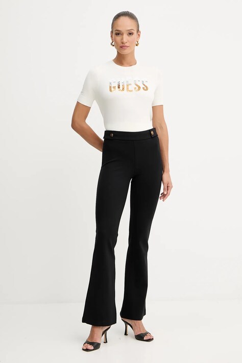 Guess spodnie MAELICE damskie kolor czarny dzwony high waist W5YB0I KCMU2