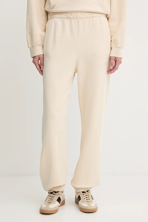 Pinko pantaloni de trening din bumbac culoarea bej, uni, 105508 A2RB