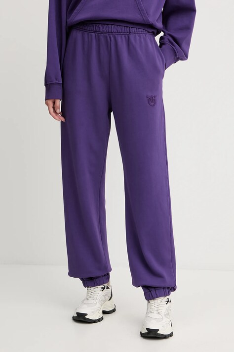 Pinko pantaloni de trening din bumbac culoarea violet, uni, 105508 A2RB