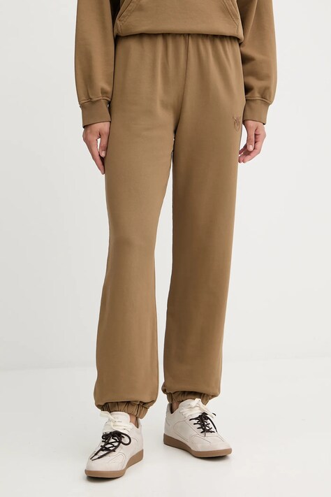 Pinko pantaloni de trening din bumbac culoarea maro, uni, 105508 A2RB