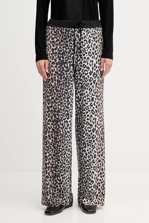 OUI spodnie damskie kolor czarny szerokie high waist 93782
