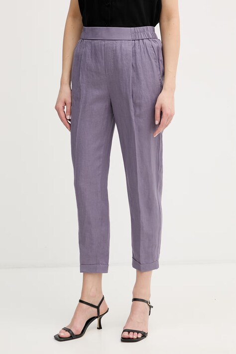 United Colors of Benetton spodnie damskie lniane fioletowe high waist 4AGHDF079