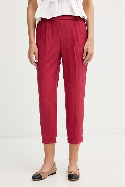 United Colors of Benetton spodnie damskie lniane czerwone high waist 4AGHDF079