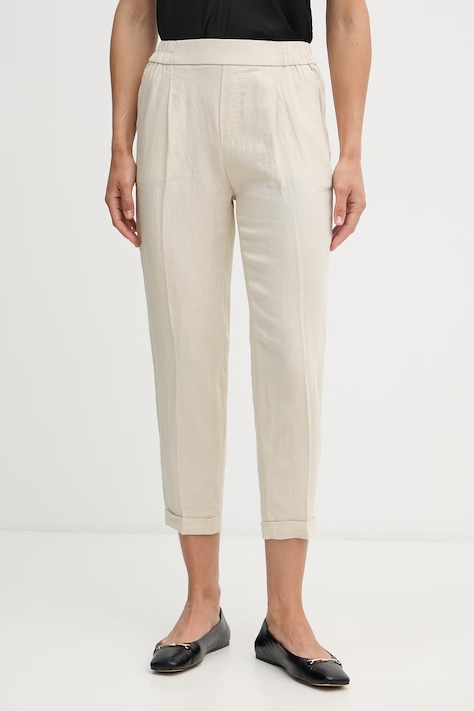 United Colors of Benetton hlače za žene od lana bež 4AGHDF079