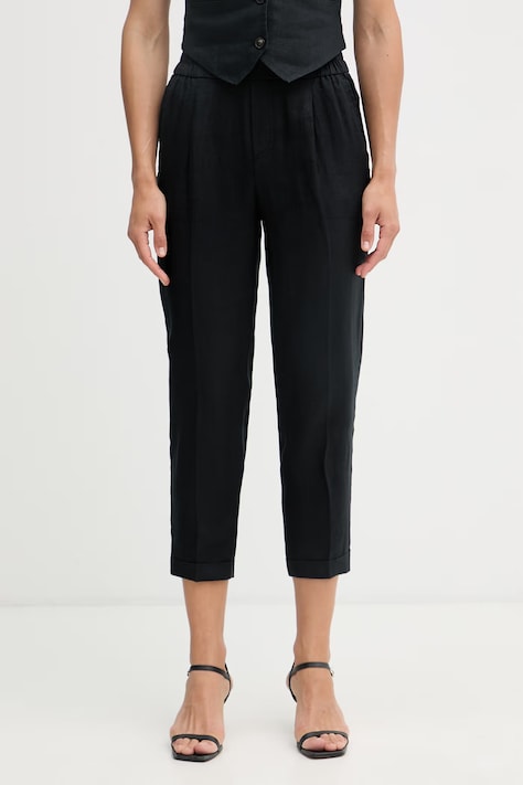 United Colors of Benetton hlače ženske od lana crne srednje visoki struk 4AGHDF079