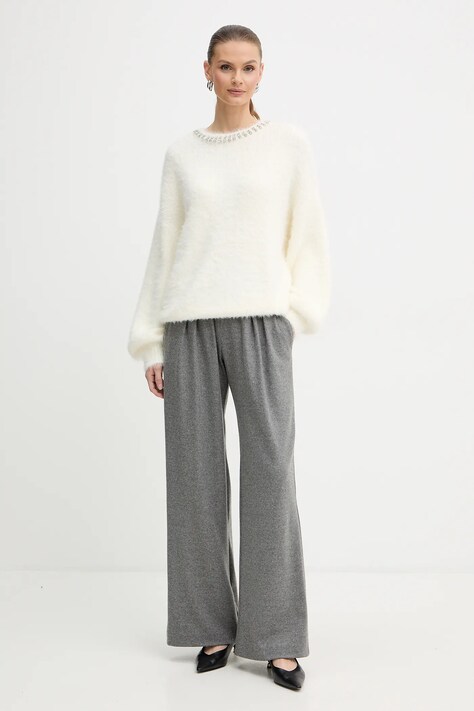 Pinko spodnie z dodatkiem wełny damskie kolor szary proste high waist 106118 A2ZU