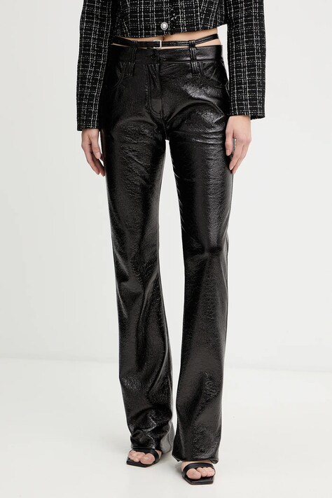 Pinko spodnie damskie kolor czarny dzwony high waist 105950 A2YG