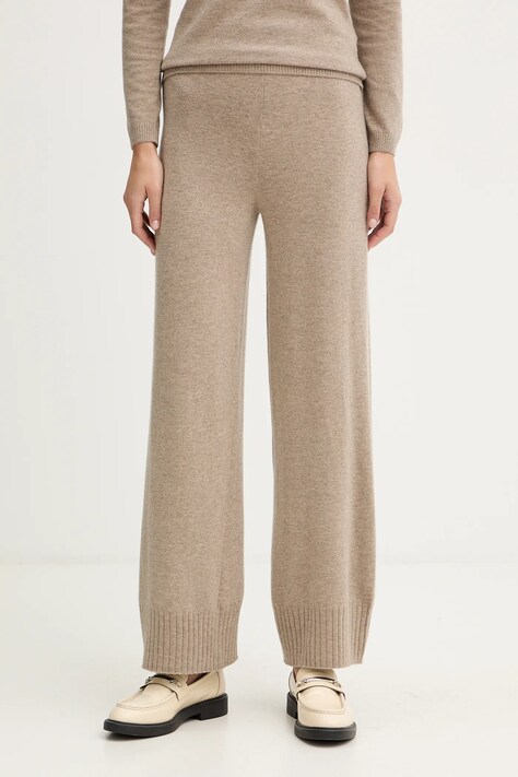 United Colors of Benetton pantaloni cu lână culoarea maro, lat, high waist, 102HDF00Z