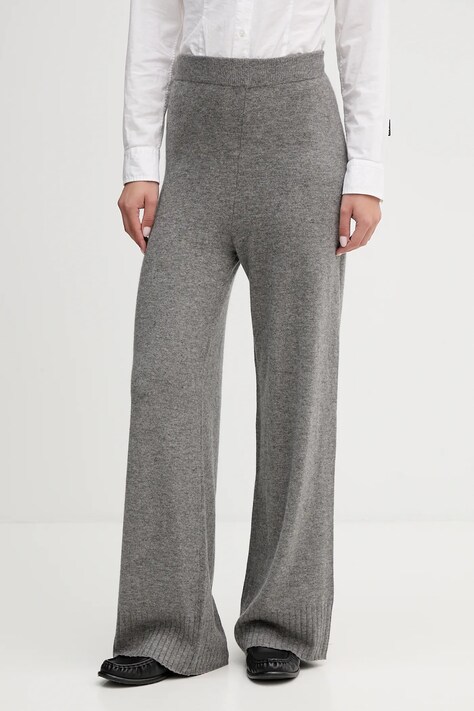 United Colors of Benetton pantaloni cu lână culoarea gri, lat, high waist, 102HDF00Z