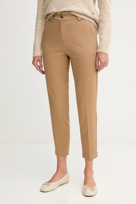 Kalhoty United Colors of Benetton dámské, béžová barva, přiléhavé, high waist, 4FRXDF096