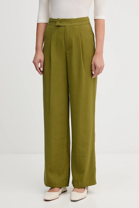 Kalhoty United Colors of Benetton dámské, zelená barva, široké, high waist, 4K3ADF09Z