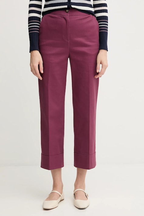 Kalhoty United Colors of Benetton dámské, fialová barva, high waist, 4SJCDF07J