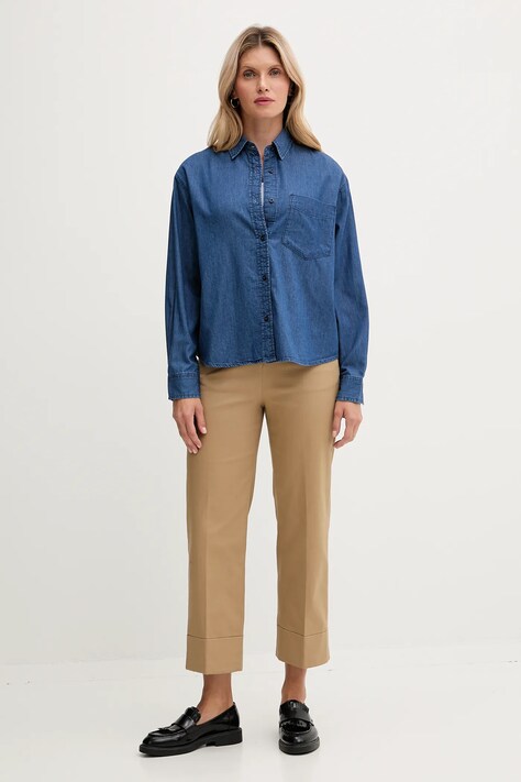 United Colors of Benetton pantaloni culoarea bej, drept, high waist, 4SJCDF07J