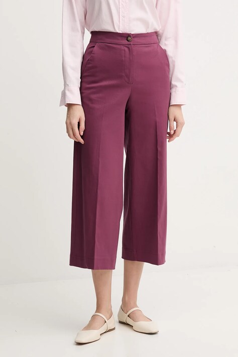 United Colors of Benetton spodnie damskie kolor fioletowy szerokie high waist 4SJCDF09W