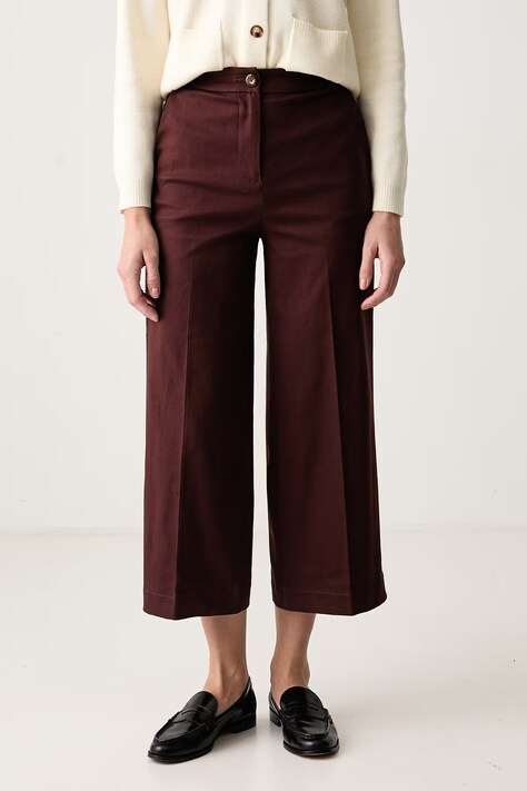 United Colors of Benetton Spodnie damskie z bawełną brązowe high waist 4SJCDF09W