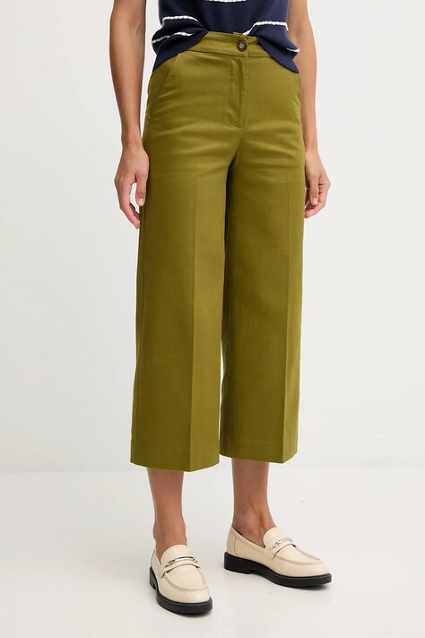 Kalhoty United Colors of Benetton dámské, zelená barva, široké, high waist, 4SJCDF09W
