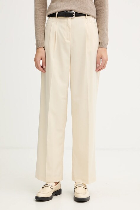 United Colors of Benetton spodnie damskie kolor beżowy proste high waist 4YVXDF09R