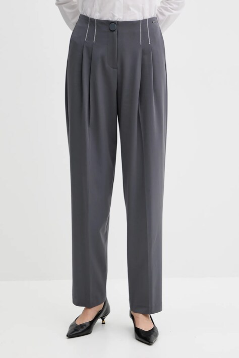 Armani Exchange spodnie damskie kolor szary proste high waist XW000657 AF16145