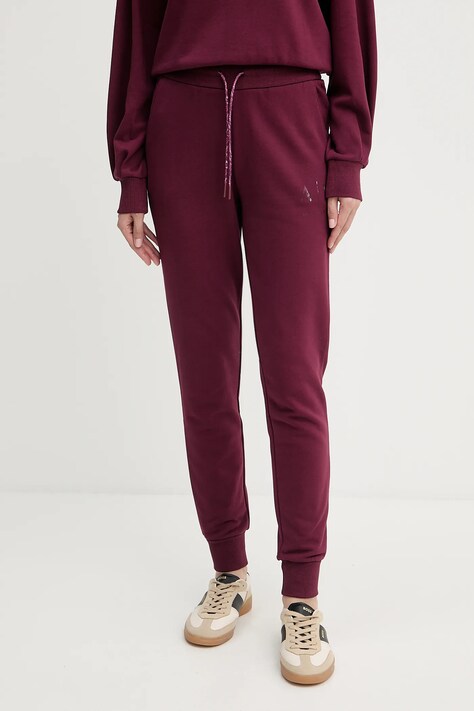 Armani Exchange spodnie dresowe bawełniane damskie kolor bordowy gładkie XW000986 AF16114