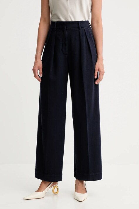Forte Forte spodnie bawełniane damskie kolor granatowy proste high waist 14036.my.pants
