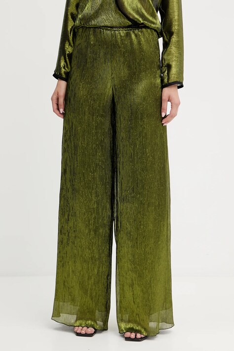 Forte Forte spodnie damskie kolor zielony szerokie high waist 14106.my.pants