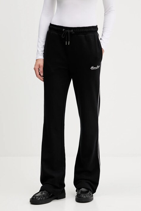 Guess Jeans spodnie dresowe bawełniane damskie kolor czarny z aplikacją W5YB32 K68I4