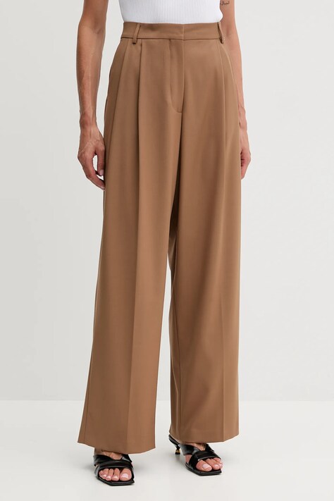 Fracomina spodnie damskie kolor brązowy szerokie high waist FS25WV3016W66101