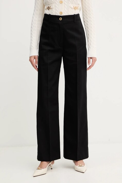 Patou spodnie bawełniane damskie kolor czarny proste high waist TR0020074