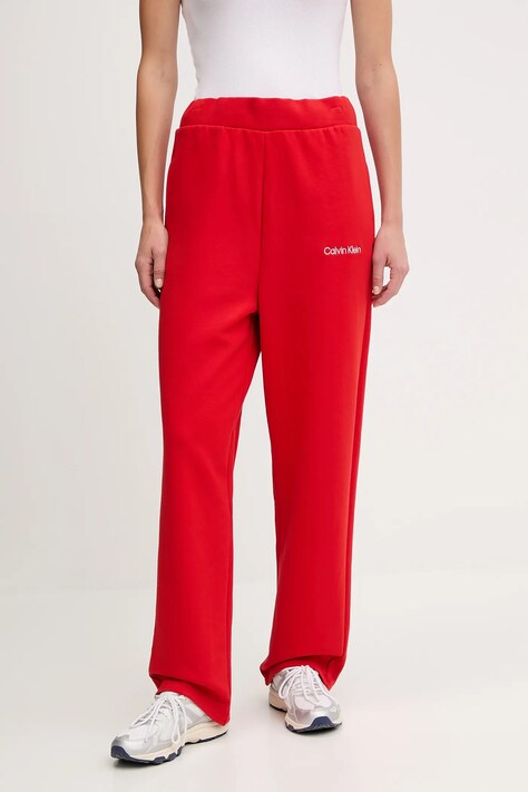 Calvin Klein Performance spodnie dresowe damskie kolor czerwony gładkie LVGWF5P627