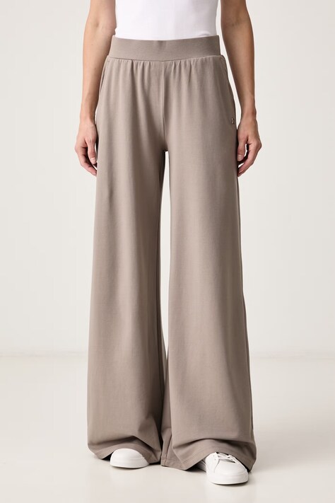 EA7 Emporio Armani spodnie dresowe damskie bawełniane z elastanem beżowe high waist AF13135.7W000462