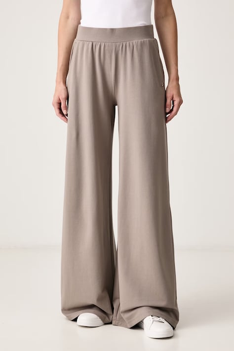 EA7 Emporio Armani spodnie dresowe damskie bawełniane z elastanem beżowe high waist AF13135.7W000462