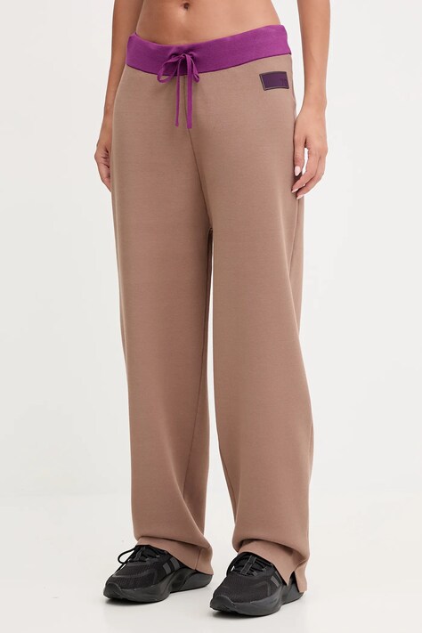 EA7 Emporio Armani spodnie damskie kolor brązowy szerokie high waist AF18425.7X000385