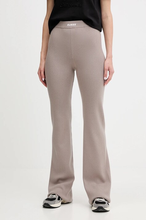 Guess spodnie z domieszką wełny FLAMINIA damskie kolor beżowy dzwony high waist V5BB08 Z3JD2