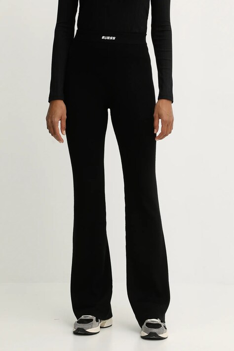 Guess spodnie z domieszką wełny FLAMINIA damskie kolor czarny dzwony high waist V5BB08 Z3JD2