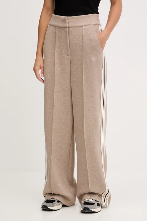 Guess pantaloni de trening cu amestec de lână MURIEL culoarea bej, cu imprimeu, V5BB16 KCX52